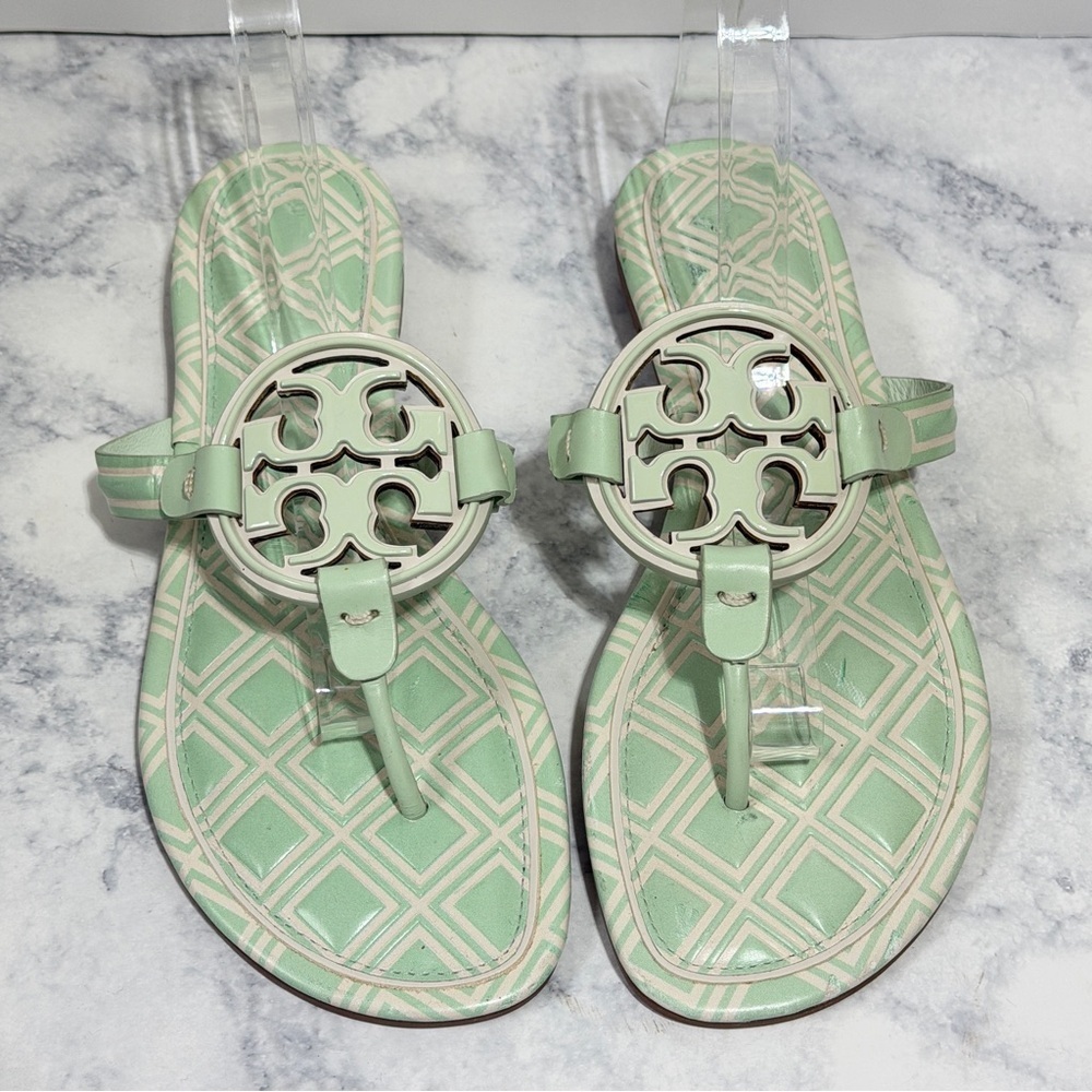 Tory Burch Women's Metal Miller Sandals New Ivory Meadow teal Mist size 8